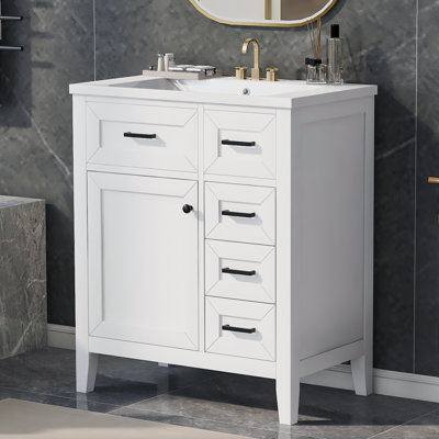 Fabrication de meuble-lavabo moderne de 30 po avec lavabo, bois d'hévéa massif et panneau de fibres à densité moyenne Alderwick