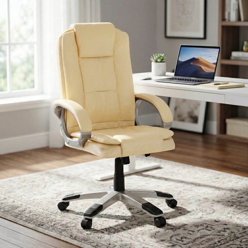 Muskoka Swivel Desk Chair Faux Leather With Adjustable Height, UKFR Certified, Cream