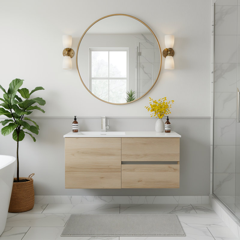 Meuble-lavabo simple de 42 po pour la salle de bain avec comptoir en marbre de culture Beachwood, Biologique