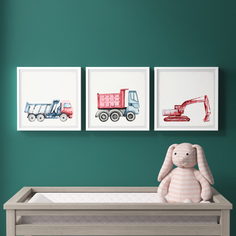 «Camions and Diggers Triptych», ensemble de 3 pièces, reproduction encadrée, H 12 po x l 12 po