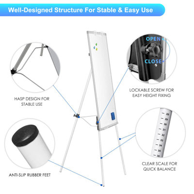 36" x 24" Freestanding Whiteboard Height Adjustable Magnetic Dry Erase Board