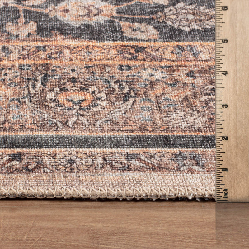 Tapis noir de style persan tissé à plat à la machine avec envers antidérapant Marin, Noir, Rectangle 10 pi x 14 pi