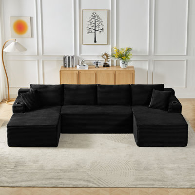 Modular U-Shaped Sectional Sofa Set, Free-Combination Corduroy Cloud Couch