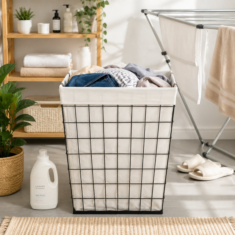 Panier à linge minimaliste en fil métallique - grande capacité 75L, conception rectangulaire avec doublure amovible - polyvalent pour tout décor de maison