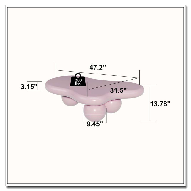 Table basse en forme de nuage, table basse avec 3 pieds sphériques pour le salon, Rose