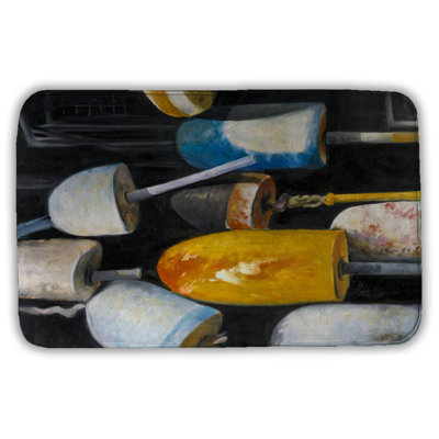 Old lobster buoys Bath Mat with Non-Slip Backing - Quick Dry Memory Foam Bathroom Rug - Absorbent - Modern Plush Spa-Style - Machine Washable