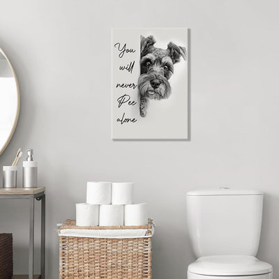 "Drôle de chien", art mural, "You Will Never Pee Alone", affiches, schnauzer miniature, peintures, impressions sur toile drôles en noir et blanc, décoration murale chien mignon 12 po x 16 po