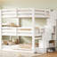Lit superposé triple double, blanc, escalier de rangement, conception séparée, pin de haute qualité, construction solide stable et facile à installer-129996420