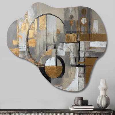 Gold And Grey Radical Simplicity I - Cloud Abstract Midcentury Metal Art, Asymmetrical Metal Wall Sculpture Print