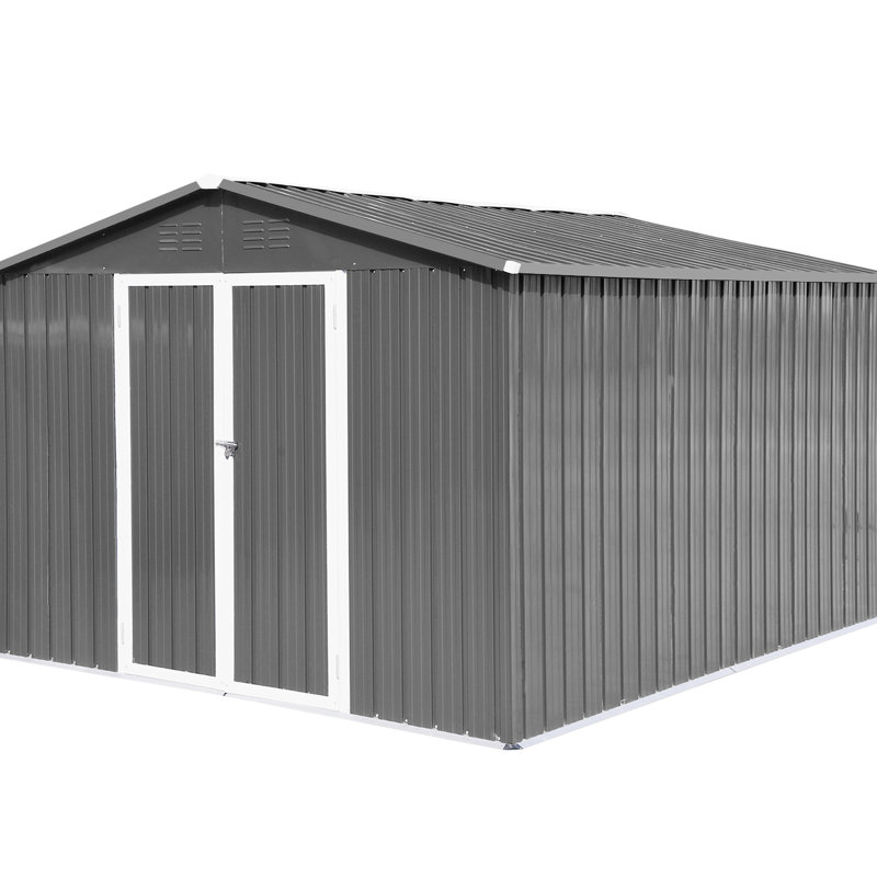 Metal Garden Storage Shed 10Ftx12ft Grey - Weather- Design Outdoor Ventilation System For Freshness, Gray, Gray