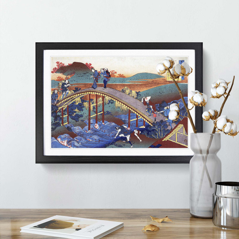 Over the Bridge by Katsushika Hokusai - Framed Print, Black Framed, 36cm H x 48cm W x 2cm D