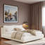 Lit plateforme tapissier avec 2 coussins amovibles et pieds en bois