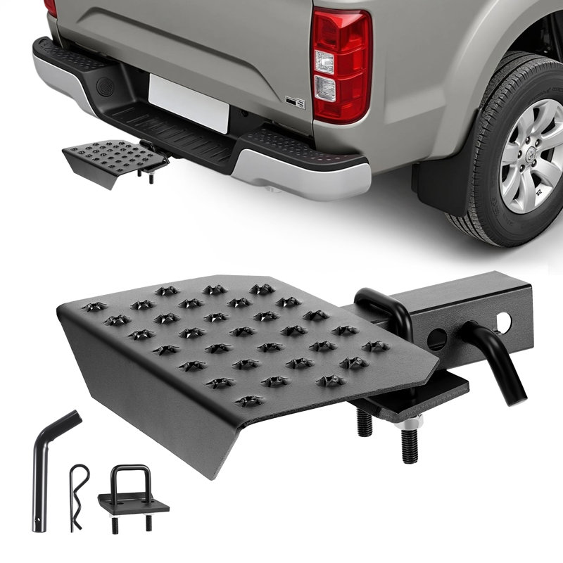 Marchepied pour récepteur de 2 pouces, protecteur de pare-chocs arrière universel avec capacité de charge de 350 lb, marchepied large et antidérapant avec ensemble de broches et stabilisateur, adapté pour camion, VUS, camionnette, remorque