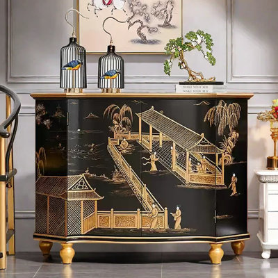 Black Hand-Painted Accent and Buffet Cabinet