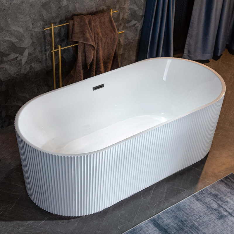 Pavanjit 67" x 32" Freestanding Acrylic Bathtub, Unique Artistic Design, Soaking Tub in White, Matte Black