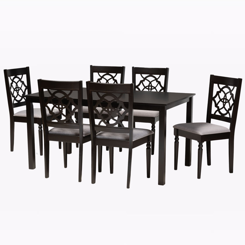 Ensemble de salle à manger en bois massif Lebanon, Brun espresso / gris, 7 pièces: table, 6 chaises