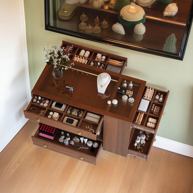 Îlot de luxe avec plateau en verre - Unité de rangement à 6 tiroirs avec tablettes ouvertes pour les garde-robes et les chambres à coucher?