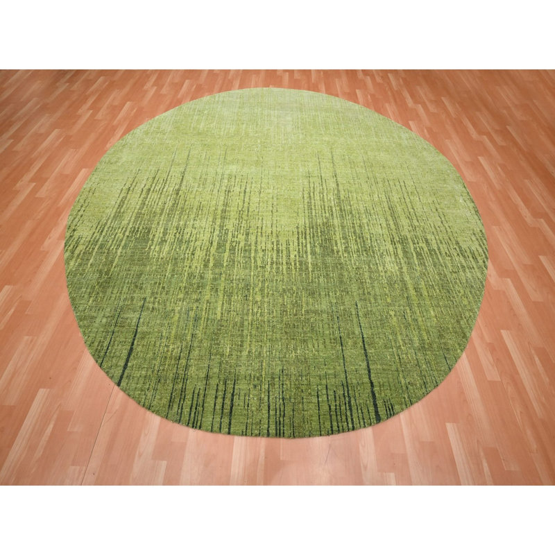 Tapis oriental rond 10 pi x 10 pi en laine nouée à la main douce et vibrante, motif dégradé vertical, tissage dense