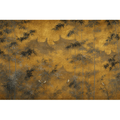Papier peint doré à motif de feuilles d'or Bamboo Grove