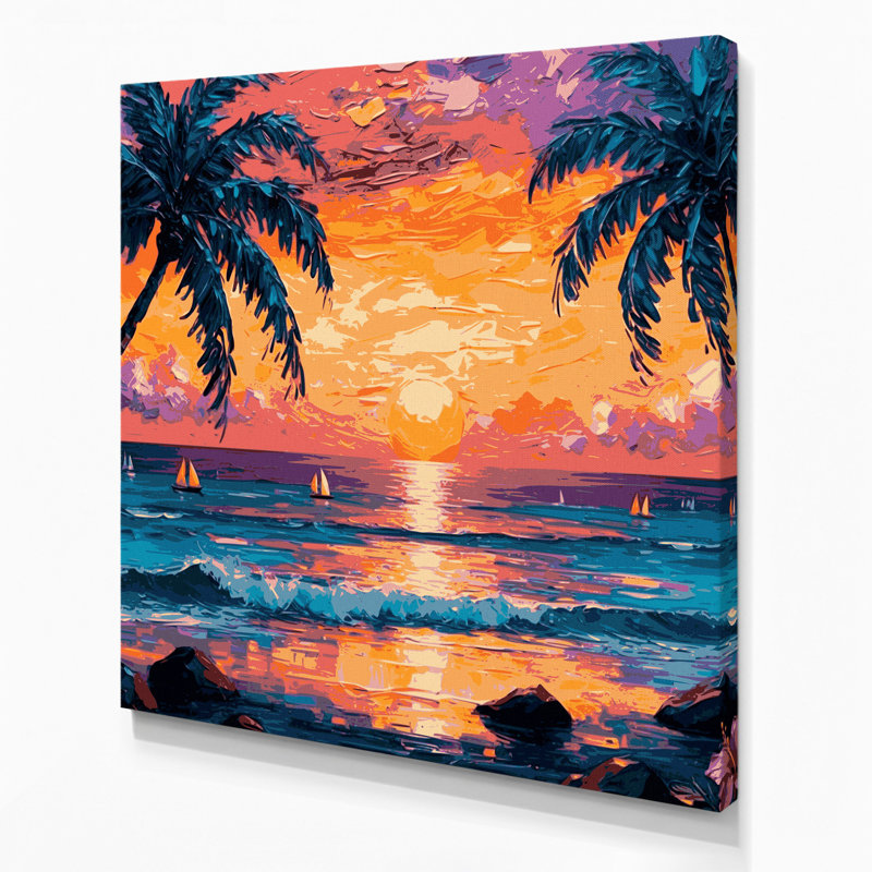 «Hawaiian Island Sunset», art mural sur toile grise, H 12 po x l 12 po