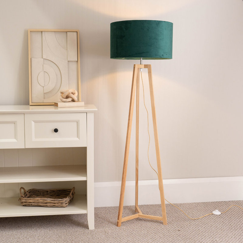 Rhavyn 148 H cm Traditional Floor Lamp, Forest Green, Natural