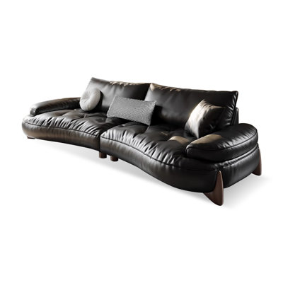 Black Genuine Leather Modular Sofa bed cushion couch