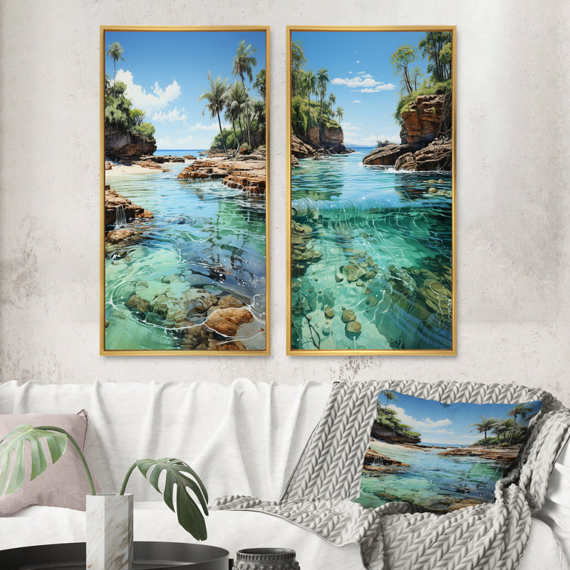 «Caribbean Caribbean Dreamscape» - 2 pièces, Encadrement doré, H 32 po x l 32 po