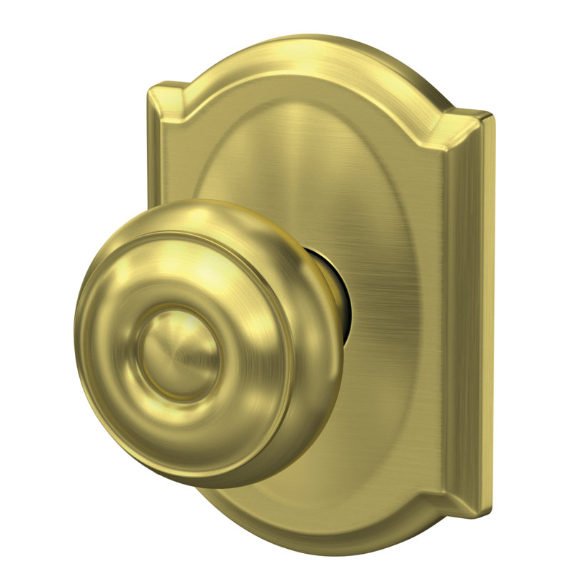 Custom Georgian Non-Turning Knob with Camelot Trim, Satin Brass
