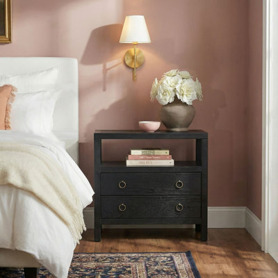 Linea 2 Drawer Nightstand with Shelf, 28"W, Black