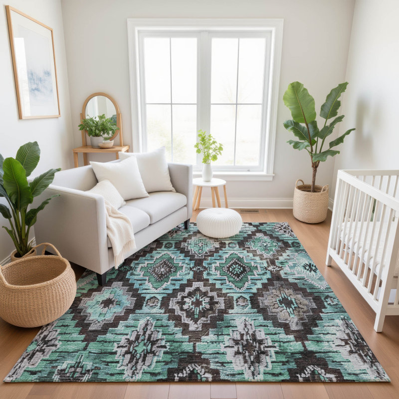 Premium Machine Washable Jakiyra AMF1891 Aztec Rug, Rectangle 5' x 7'6"