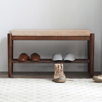 Walnut Upholstered Solid Wood  Bench
