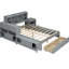 Lit plateforme gris en bois avec bureau pratique, 2 tiroirs, table de chevet, ports, plusieurs options de rangement:-117512929