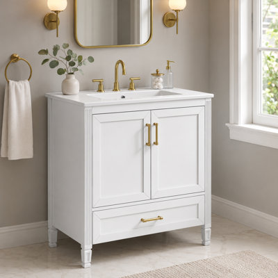 Velmori 30'' Freestanding Single Bathroom Vanity with Ceramic Sink and Built-In Door Storage