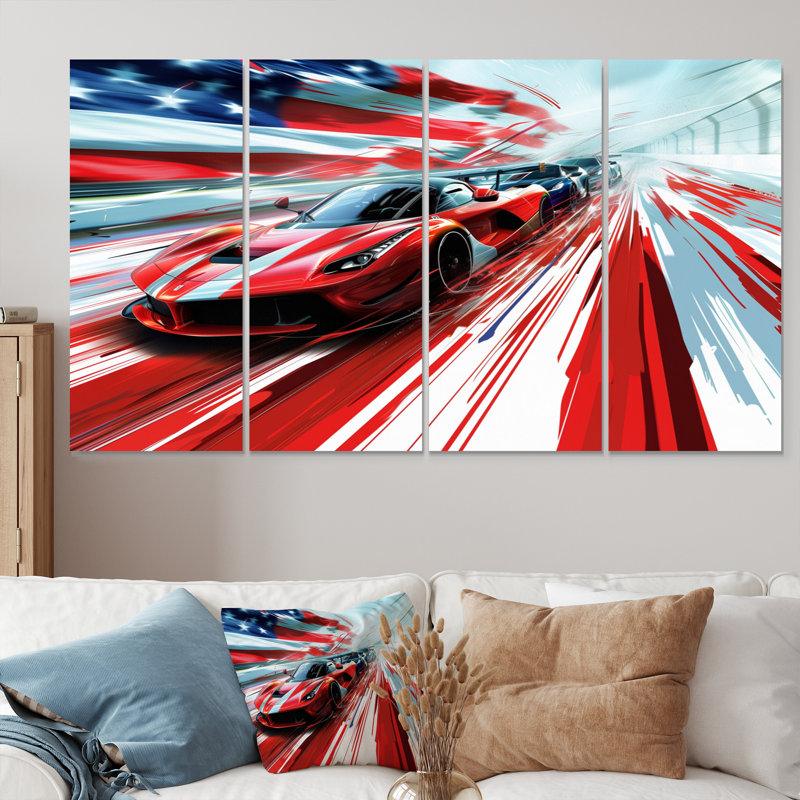 «American Sports car At The Race Track II», ensemble d'art sur toile, H 32 po x l 64 po