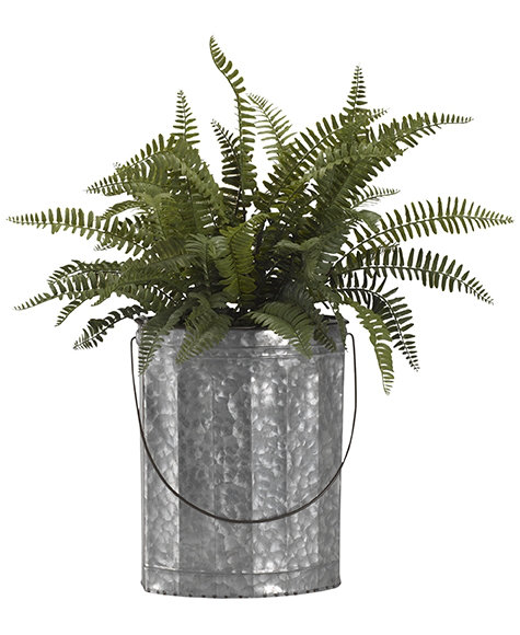 Faux Boston Fern Plant in Metal Basket