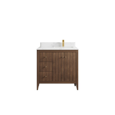 Atlanta Teak 36'' Single Bathroom Vanity with Quartz Top