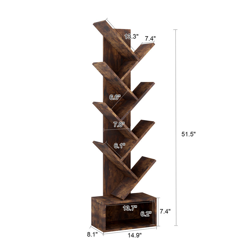 8 Tier Tree Wooden Tall Book Shelf, With Storage
