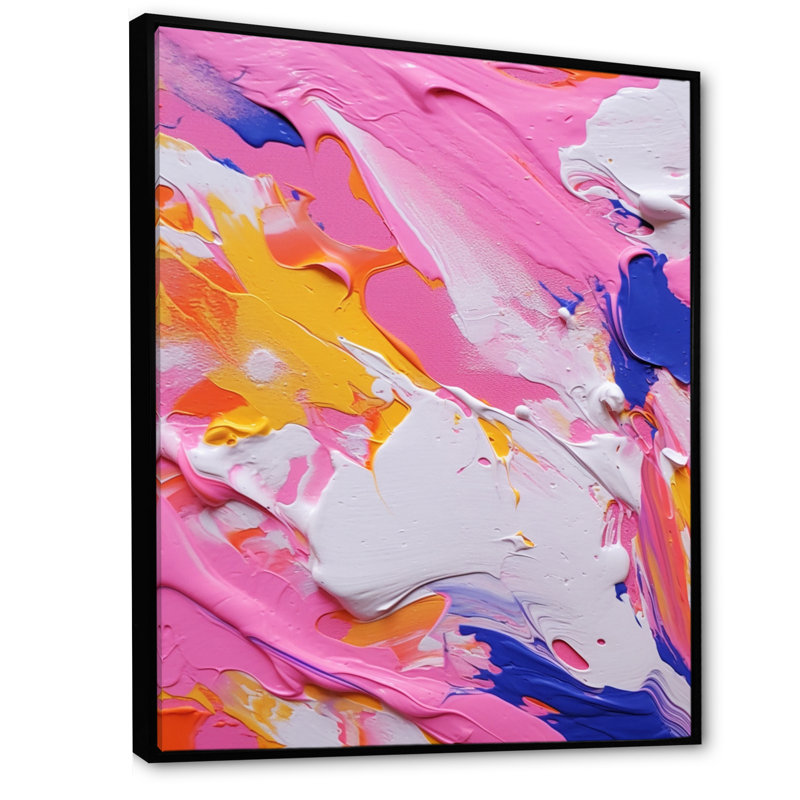 Rose, bleu, jaune et liquide, art - impression, H 20 po x l 12 po x P 1 po, Cadre flottant noir