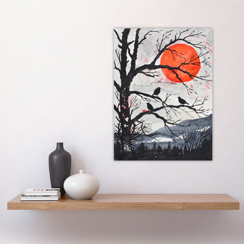 Winter Sun and Birds on Forest Tree Landscape Wall Art Print