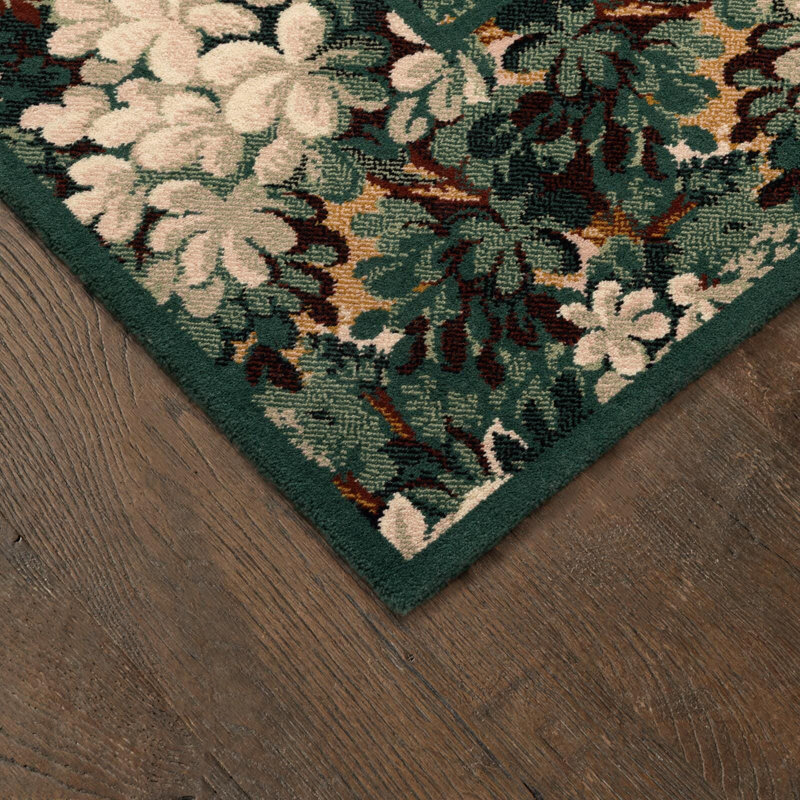 Silva Machine Woven Wool Floral Area Rug in Cerulean/White/Orange