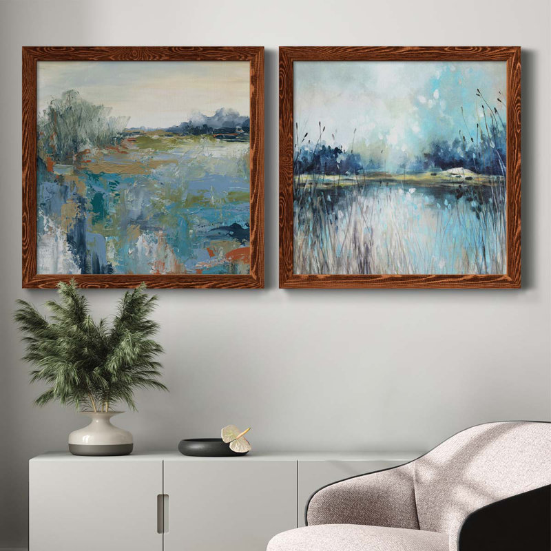 Energetic Earth - ensemble de 2 peintures sur toile encadrées, H 35,5 po x l 71 po x P 1,5 po, Encadré de bois de noyer