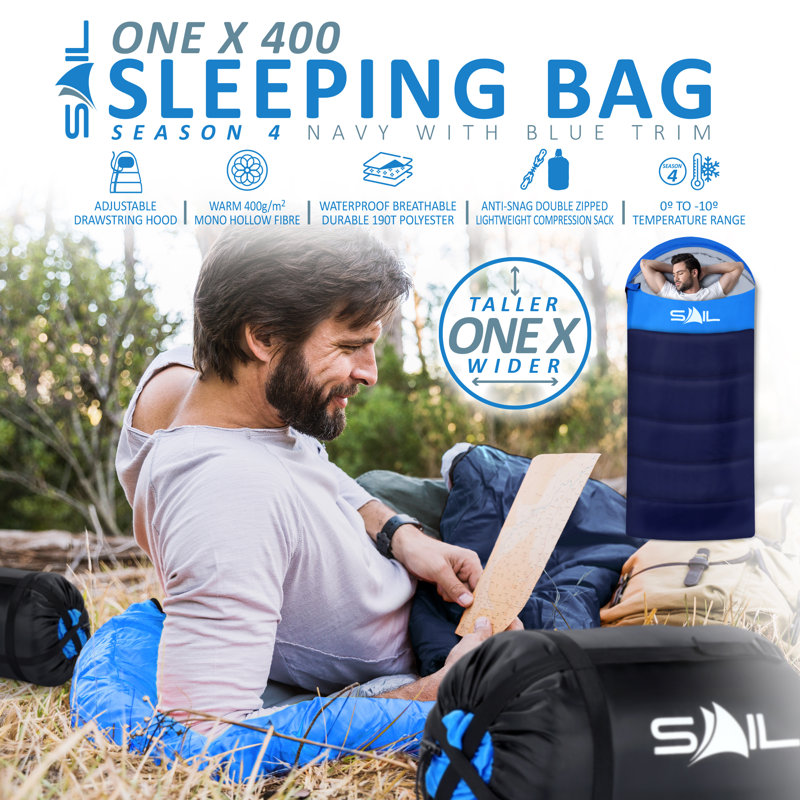 SAIL XL Sleeping Bag for 3-4 Season (400gsm), Blue