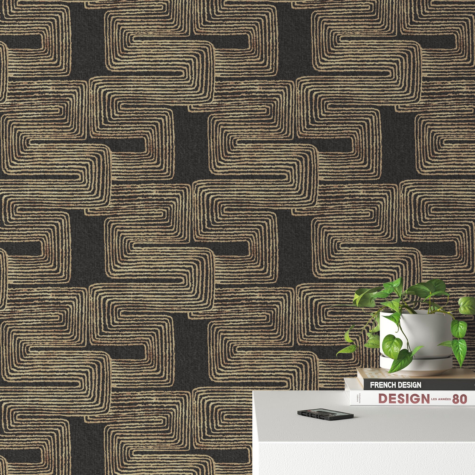 Peel & Stick Geometric Wallpaper, Black/Gold