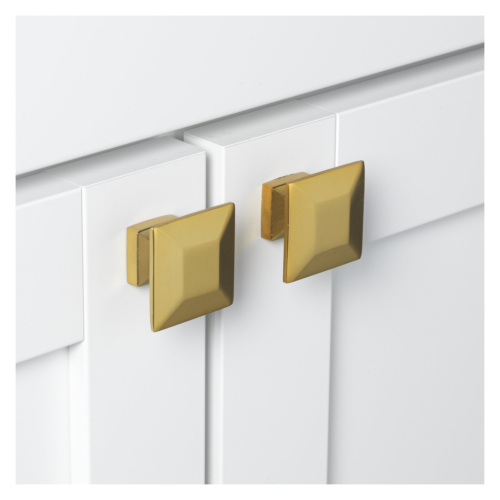1 3/8" Length Square Knob, Brass Gold