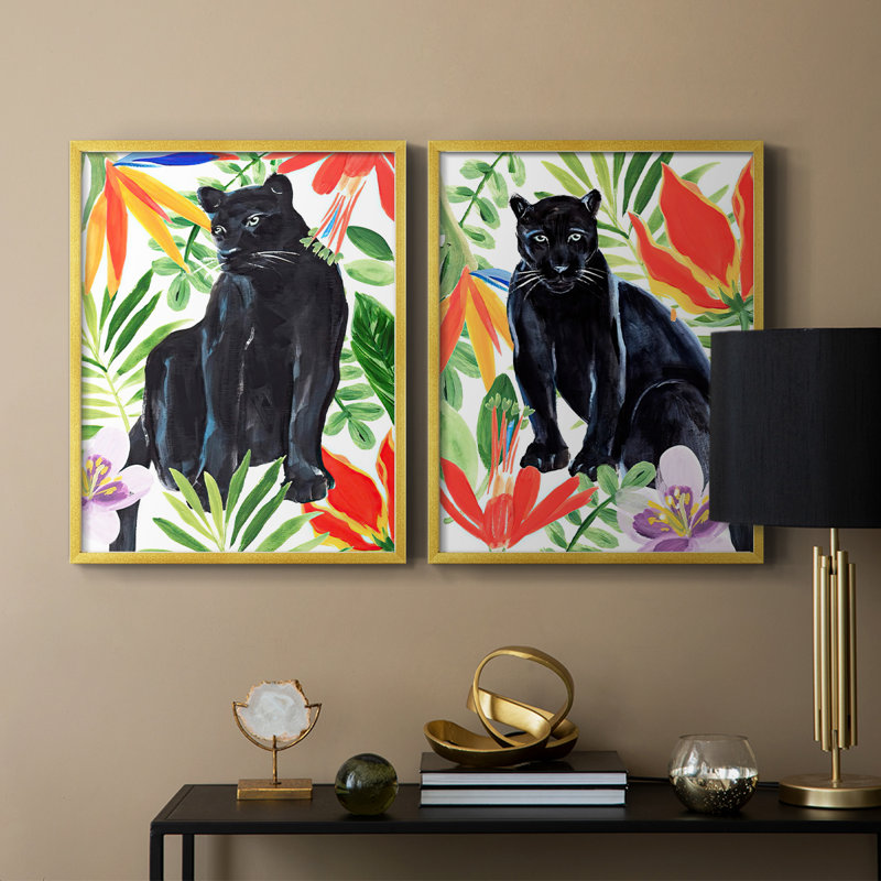 «Panther's Paradise I», reproduction encadrée de qualité supérieure - prête à être accrochée - aucun clou requis - aucun clou requis