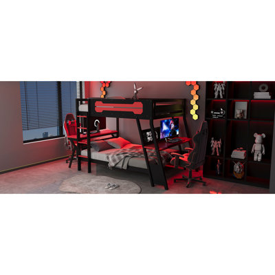 Lits superposés en bois peu encombrants avec ports USB et bureaux de jeu