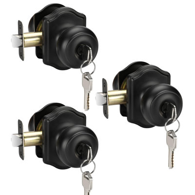 Keyed-Alike Exterior Door Knob with Lock and Key, Matte Black Front Door Knob, Secure Outdoor Door knobs Entry Door 3 Pack