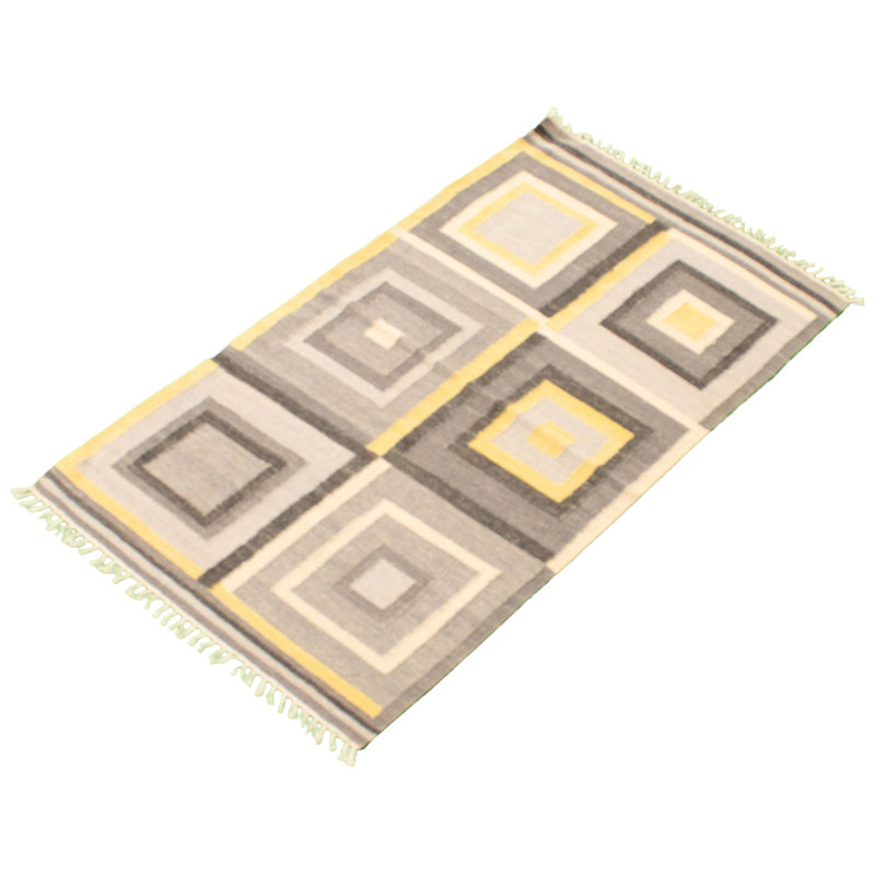 Tapis décoratif gris en laine tissé à plat de 3 pi 3 po x 5 pi 6 po emmeryn