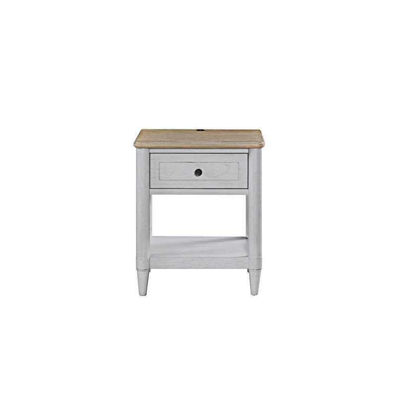 Table de chevet en bois de ciment et sable Dana Heights avec port USB