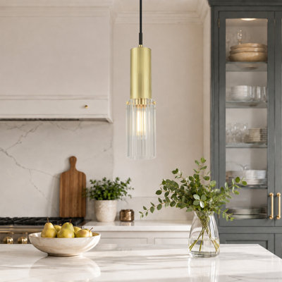 Luminaire suspendu cylindrique en verre 1 lumière pour îlot de cuisine 1 lumière